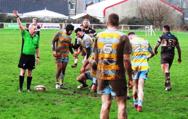 Laugharne earn a penalty which sets up their final score at Bierspool